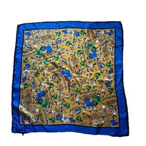 Louisiana State Silk Scarf Royal Gold‎ Blue Borders 34 X 33 Inches Pelican
